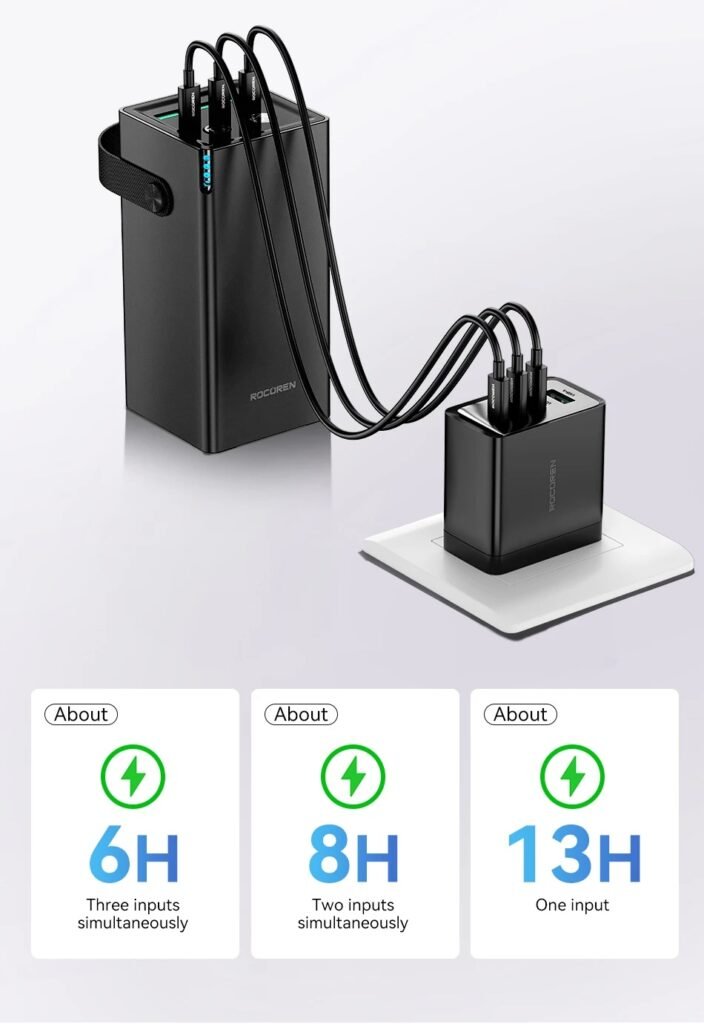 rocoren-50000mah-22.5w-power-bank-with-fast-charging-6-ports-usb-type-c-powerbank-with-flashlight